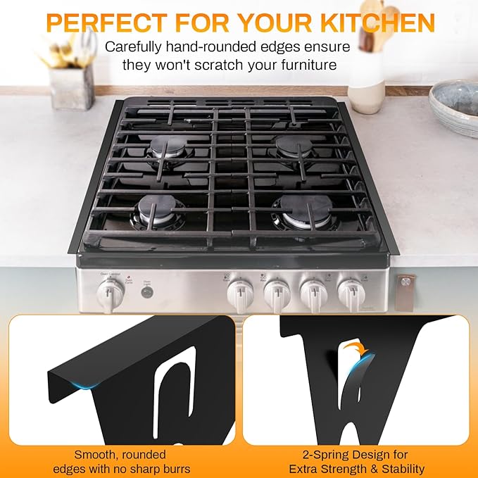 Stove Gap Covers Stainless Steel -Length 23.4" Width 0.79",Stove Gap Filler, Oven Gap Filler, Oven Side Gap Filler, Range Trim Kit, Heat Resistant and Easy to Clean, Black(2PCS)