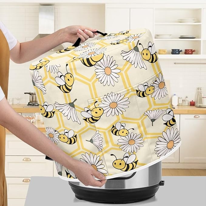 Daisy Bees Print Kitchen Appliance Decor 6 Quart Pressure Cooker/Air Fryer/Rice Cooker DusT Cover with Top Handle and Storage Pockets Machine Washable