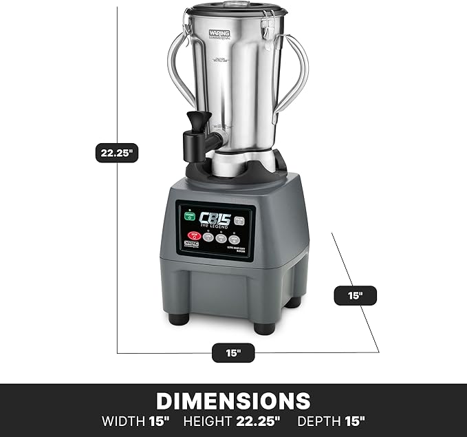 Waring 1-Gallon Blender, 3.75 HP, Stainless Steel Jar with Spigot & Handles, Commercial for Smoothies, Soups & Sauces – CB15SF