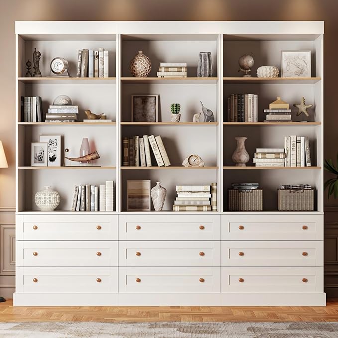Vyre 71" Tall Farmhouse Kitchen Pantry, Set of 3 Large Storage Cabinets with 3 Drawers, Adjustable Shelves, Wood Versatile Hutch Cabinet for Living Room, Dining Room