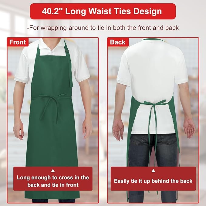 3-Layer Waterproof Apron - Pocket-Free Hygienic Design for Dishwashing & Dog Grooming - Lightweight Durable Protection for messy Kitchen Cooking, Baking, for Men & Women (3 Pack,Green)