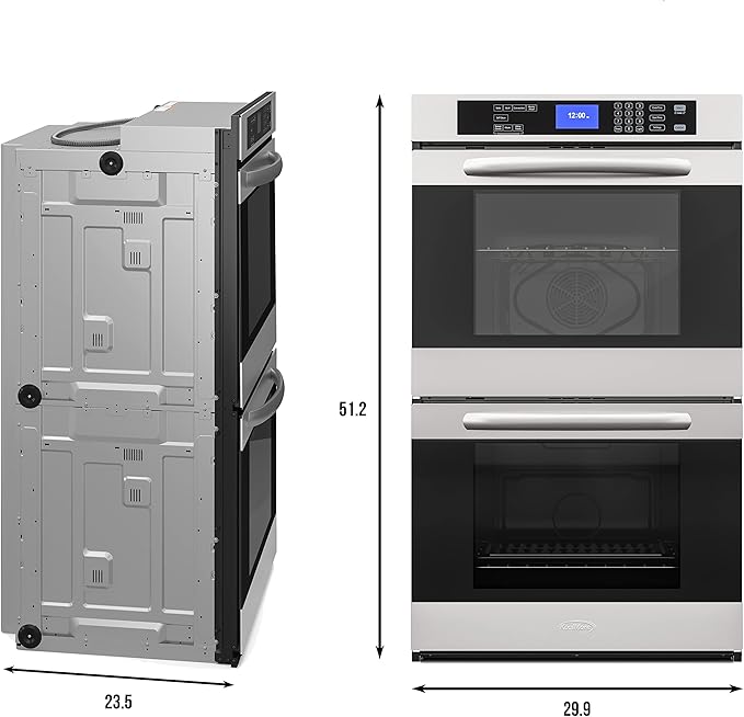 KoolMore 30-Inch Electric Double Wall Oven with Quiet, Rapid Convection Cooking, 7 Cook and Baking Modes, Dual Large Capacity Ovens, Stainless-Steel Unit, Self-Cleaning (KM-WO30D-SS)