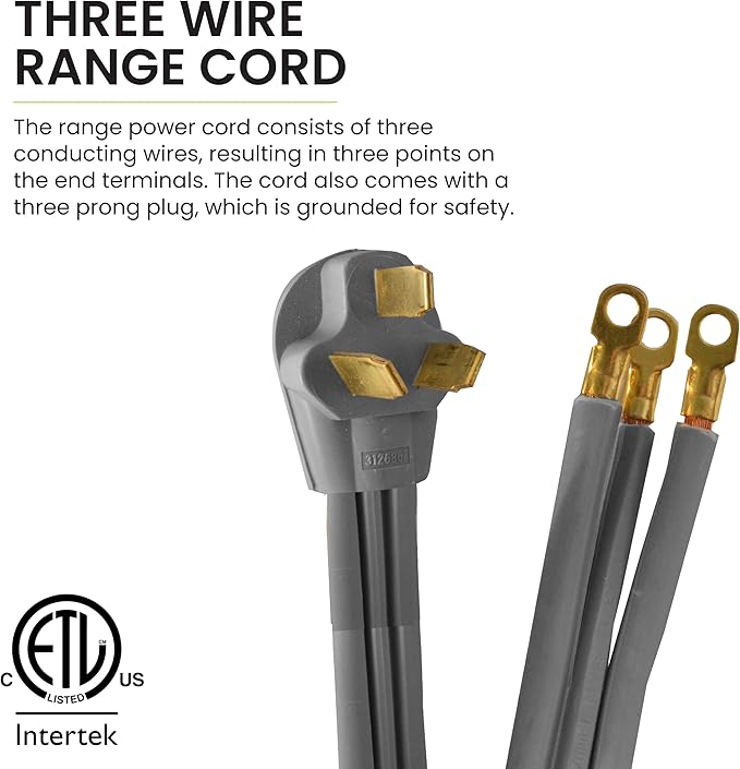 Go Green Power GG-27004 4' 3 Wire Range Cord, 30 Amp