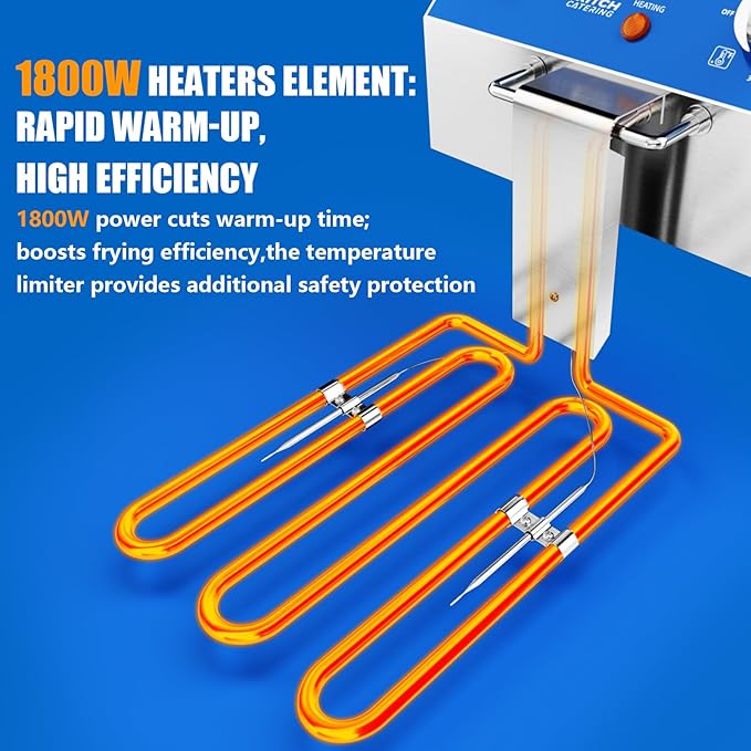 8L Professional Electric Fryer, 1800 W Commercial Electric Fryer Made of Stainless Steel with Basket, Temperature Control 80-200 °C, Fast Heating for Restaurant and Home