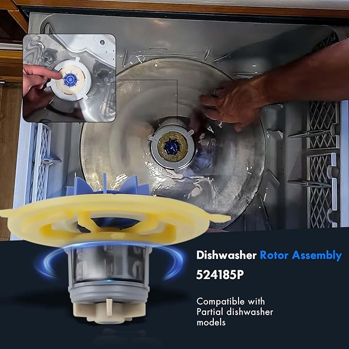 524185P Motor Rotor Assembly Dishwasher Drawer Pump Motor Replacement Part OEM Appliance Parts Suits Starting DD601 DS601 DD602 DS602 DD603 DS603 Replace# 525884P & 524307P