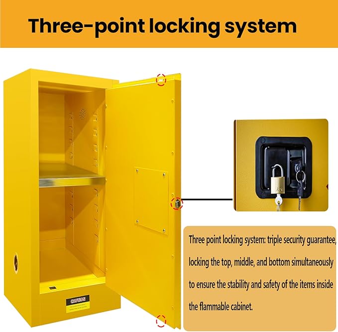 28" D × 24" W × 73" H Flammable Storage Cabinet, Galvanized Steel Safety Cabinet, Flammable Liquid Storage Fireproof Cabinets for Commercial, Industrial Use Yellow