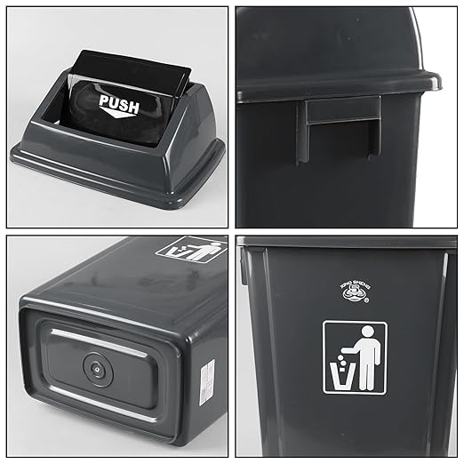 18 Gallon Grey Commercial Trash Can with Swing Lid, Garbage Can for Outdoor Office Restaurant School Kitchen (Pack of 4)