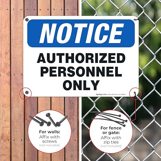 Authorized Personnel Only Sign, 10x7 Inches, 55 mil Thick HDPS (high Density polystyrene), Made in USA