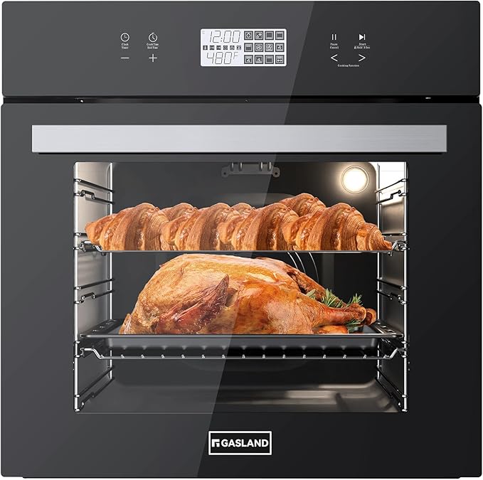 24 Inch Electric Wall Oven, ETL Certified, GASLAND 2.6 Cu.ft Built-in Single Wall Oven, 12 Cooking Functions, 3D Heating, Convection Oven with Rotisserie, Touch Control, Safety Lock, Black