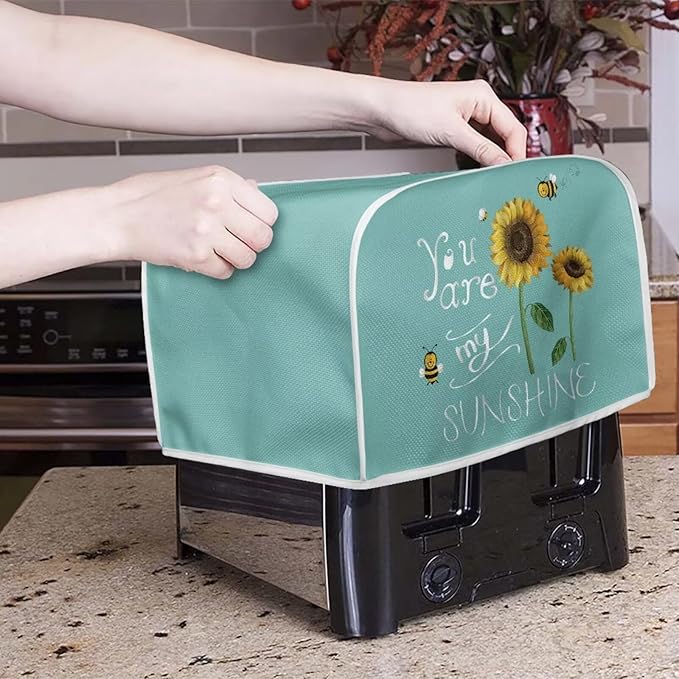 Sunflower Bee Toaster Cover 2 Slice Wide Slot Washable Bread Maker Covers Toaster Covers Kitchen Small Appliance Cover Stain Resistant