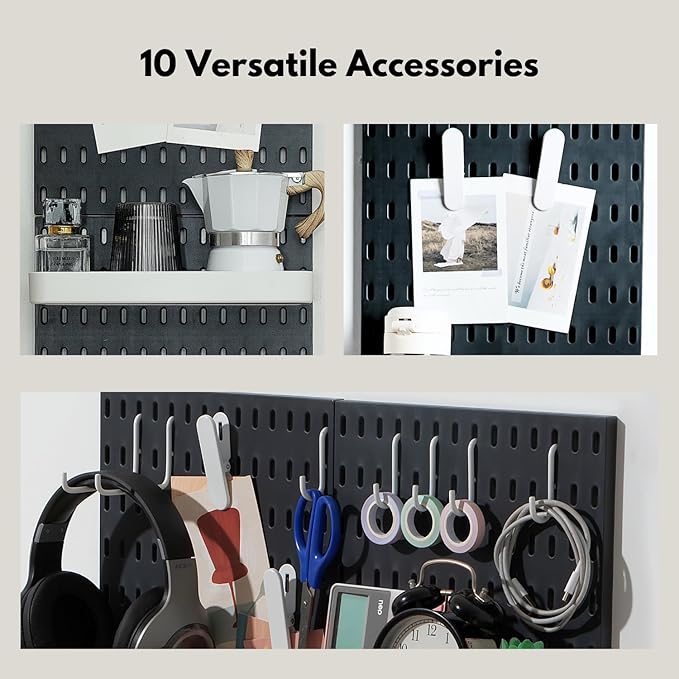 Keepo Pegboard Combination Kit, Pegboards and Accessories Modular Hanging for Wall Organizer, Crafts Organization, Ornaments Display, Nursery Storage, Peg Board (Black, 22″×11″)