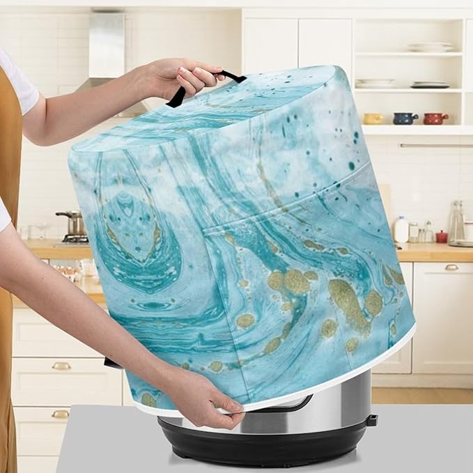 Flashideas Blue Marble Print Pressure Cooker Cover for Women Dust Protection Insulated Rice Cooker Cover with Easy to Clean Lining Dust Cover with Pockets for Instant Pot 6 Quart Appliance Cover