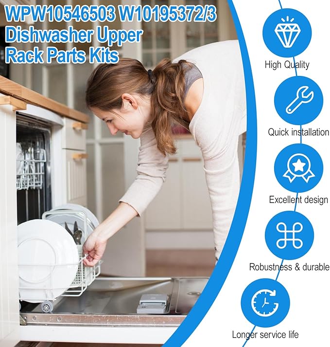 Upgraded WPW10546503 W10546503 Dishwasher Upper Rack Adjuster Assembly & W10195372/3 Dishrack Adjuster Housing for Kitchenaid Dishwasher Parts KDTE334GPS0 KDFE104HPS0 Top Rack Adjuster, 10Packs