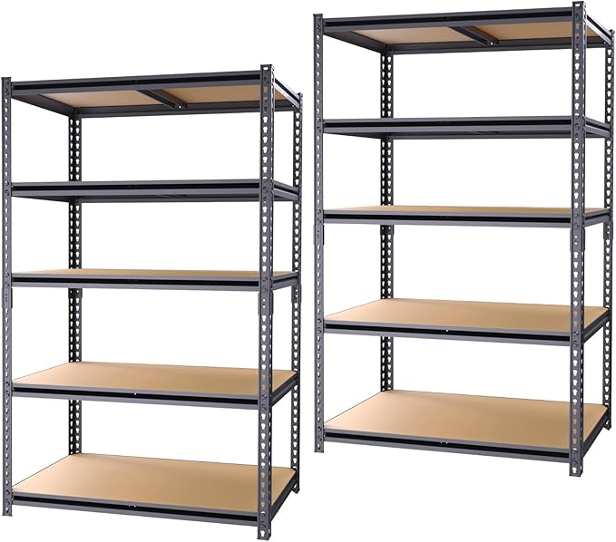 Garage Shelving Unit,Black Storage Shelf,5 Tier Storage Racks and Shelving, Shelves Units Free Standing, Heavy Duty Metal Adjustable Shelves for Kitchen/Tool/Office (2, 16"D x 35.5"W x 72"H)