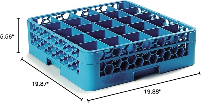 Carlisle FoodService Products RG25-114 OptiClean 25 Compartment Glass Rack with Extender, 3-1/2" Compartments, Blue (Pack of 4)