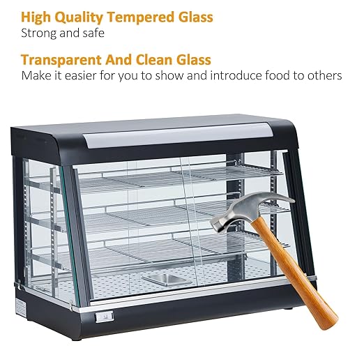 3-Tier Commercial Food Warmer, 800W Countertop Bakery Display Case, Pastry Display Case with LED Lighting, Removable Shelves, Glass Door, Food Display Case for Pizza & Pastry