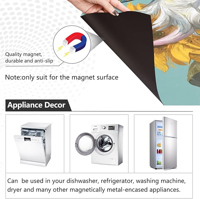 Fall Sunflower Cow Teal Dishwasher Magnet Cover Front Door Magnetic Dishwasher Cover Decorative Refrigerator Magnet Covers Appliances Stickers for Home Kitchen Decor, 23" x 26"
