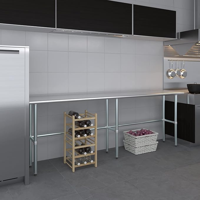 AmGood Stainless Steel Work Table Open Base | NSF Kitchen Island Food Prep | Laundry Garage Utility Bench (96" Long X 18" Deep)