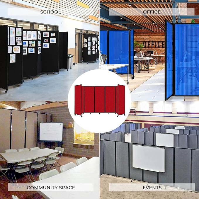 Versare Room Divider 360 Portable Wall Partition | Folding Panels | Large Freestanding Divider | Locking Wheels | Temporary Room Separator | 25' x 7'6'', Navy Blue
