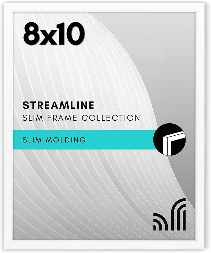Americanflat 8x10 Picture Frame with Shatter-Resistant Glass - Streamline Collection - Thin Border Photo Frame for Tabletop and Wall Display - Hanging Hardware and Easel Stand Included - White