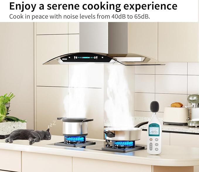 IKTCH Upgrated 30 inch Island Mount Range Hood, 900 CFM Ducted Range Hood with 4 Speed Fan, Stainless Steel& Tempered Glass with Gesture Sensing&Touch Control Making life Smarter IKIS01-30