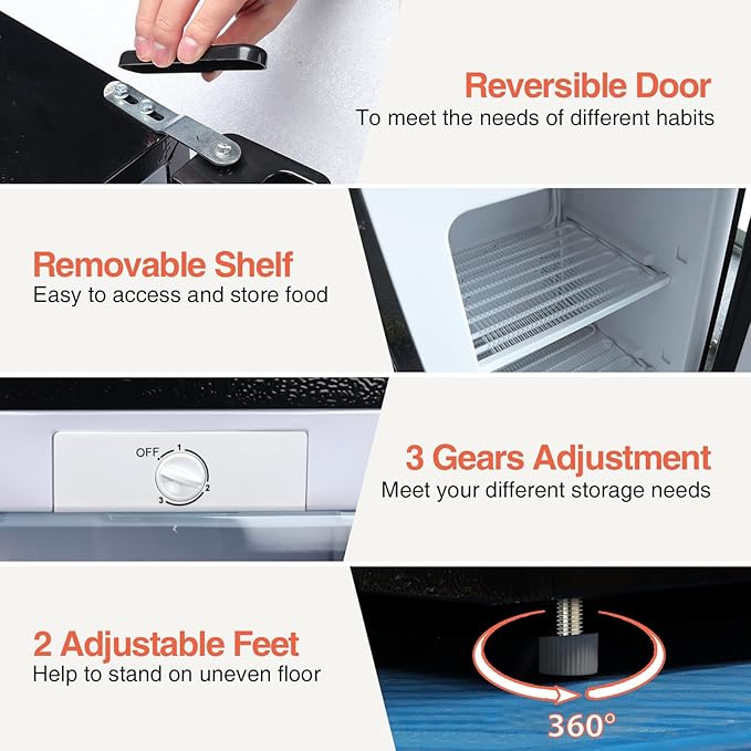Upright Freezer with Reversible Single Door, 3.5 Cubic Feet Stainless Steel Compact Freezer, Silver Adjustable Thermostat Removable Shelves Mini Freezer, Applicable to Home, Kitchen, Office