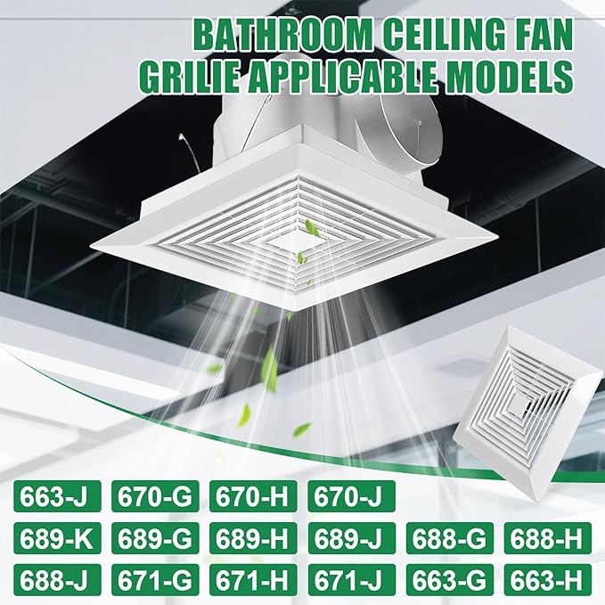 White (3 Piece 12" x12"Inch） Bathroom Exhaust Fan Cover with Spring, Square Ceiling or Wall Mounted Exhaust Fan, Ceiling Fan, Grille, Air Diffuser, Diverter Ventilation Hood, Replacement Accessories