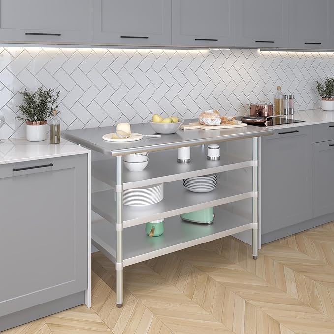 30 in. x 48 in. Stainless Steel Work Table with Three Bottom Shelves | NSF Kitchen Prep Table | Utitly Metal Table