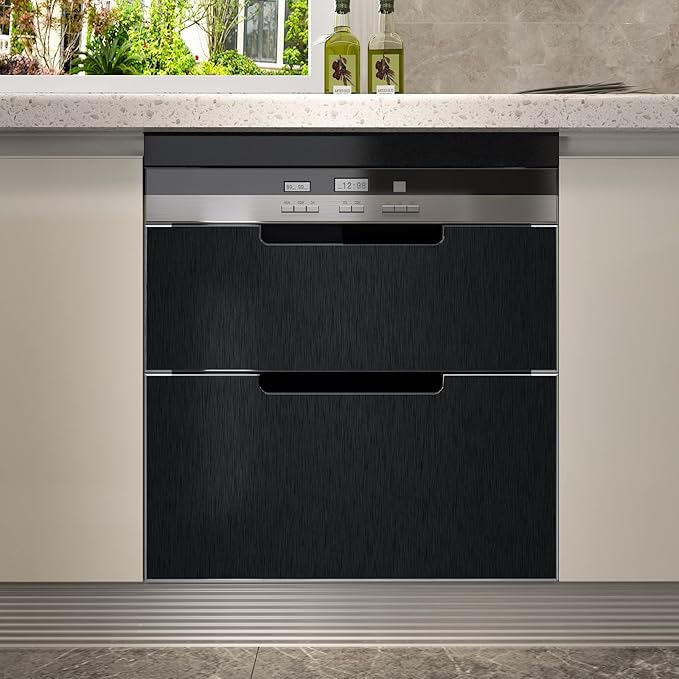 CRE8TIVE Thick Black Stainless Steel Contact Paper for Appliances Brushed Metallic Black Wallpaper Peel and Stick Heat Resistant Removable Wallpaper for Kitchen Dishwasher Fridge Oven Cabinets 12"x80"