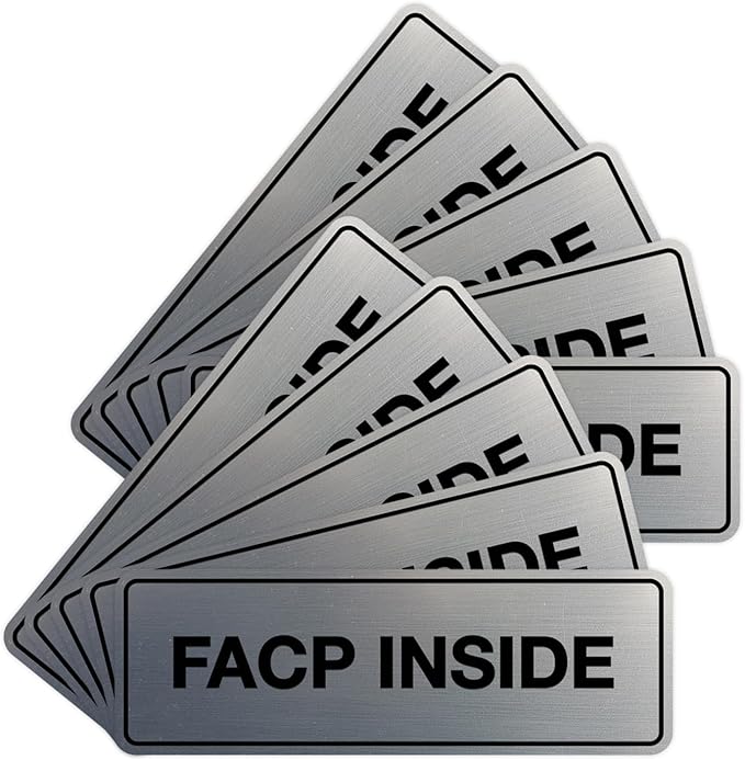 Signs ByLITA Standard FACP Inside Sign | Fire Safety Signage (Brushed Silver) - Large 10 Pack