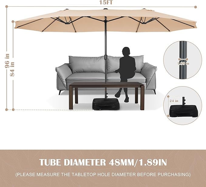 Sundale Outdoor 15ft Large Patio Umbrella with Base Included and Umbrella Cover, Outdoor Double-Sided Umbrella