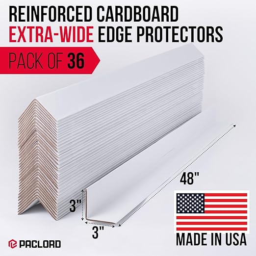 Extra-Wide 48" x 3" x 3" Reinforced Cardboard Edge Protectors (Pack of 36) – 0.225" Heavy-Duty Thickness – Cardboard Edge Protectors for Shipping – American Quality Pallet Edge Protector