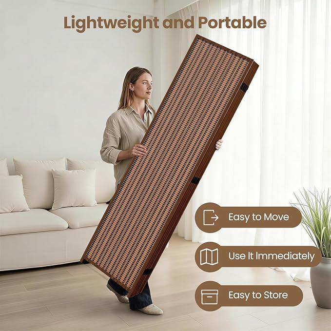 6 Panel Room Divider and Extra Wide Folding Privacy Screen, 94.5" W x 67" H, Bamboo Room Divider for Room Separation.