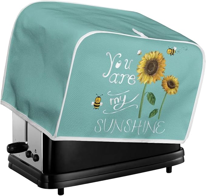 Sunflower Bee Toaster Cover 2 Slice Wide Slot Washable Bread Maker Covers Toaster Covers Kitchen Small Appliance Cover Stain Resistant