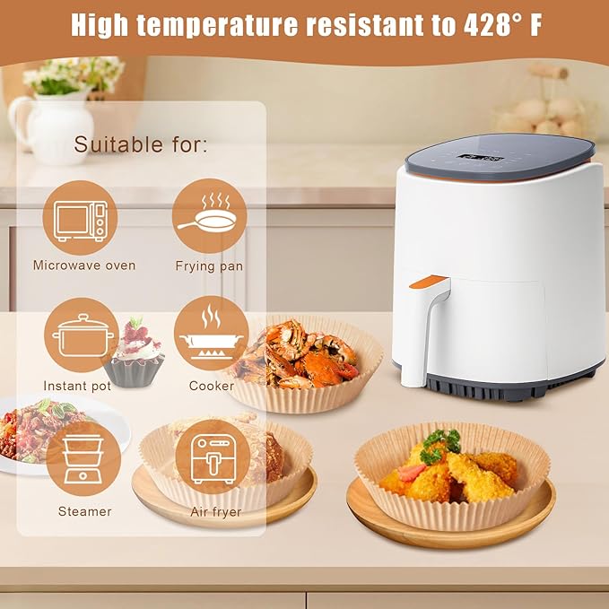 Air Fryer Liners Disposable, 100PCS Non-stick Disposable Airfryer Liners, 8 Inch Unbleached Parchment Paper, Round Airfryer Paper Liners for 5-8QT Air Fryer, Baking, Roasting Microwave