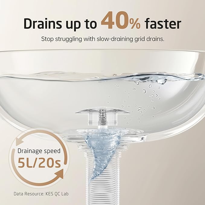 KES Bathroom Sink Drain with Extended Thread, All Metal Pop Up Drain Stopper without Overflow for Thicker Vessel Sinks and Countertops, Brass and Stainless Steel Matte Black, S2022D-BK