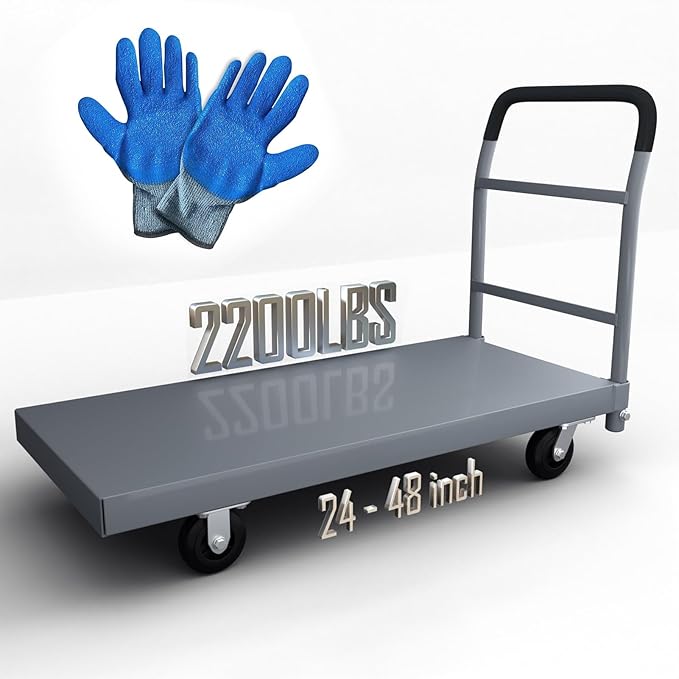 Heavy Duty Flatbed Cart, 2200LB Foldable Platform Truck Industrial Grade Weight Capacity, 48''L*24''W Platform Cart, Steel Hand Push Dolly Cart for Garden, Warehouse＆Yard