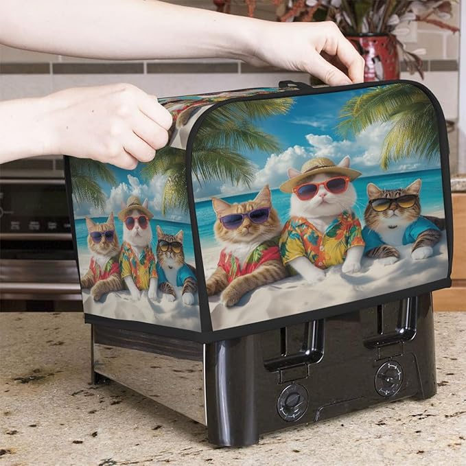 Toaster Cover 2 Slice, Beach Cat Anti Dust Protector for Bread Maker, Waterproof Kitchen Appliances Accessories