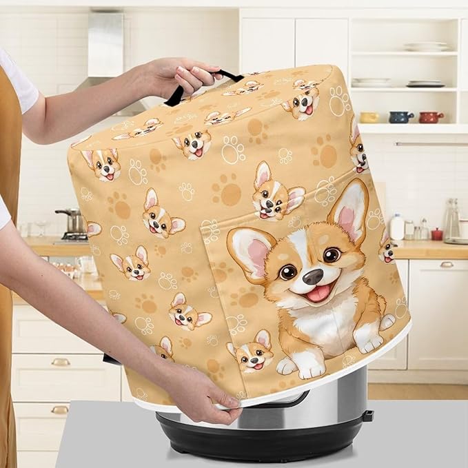 Cute Corgi Pressure Cooker Cover Instant Pot Accessories Instant Pot Kitchen Appliance Dust Cover with Pockets for Rice Cooker Air Fryer Slow Cooker Dust Covers for Kitchen Size S