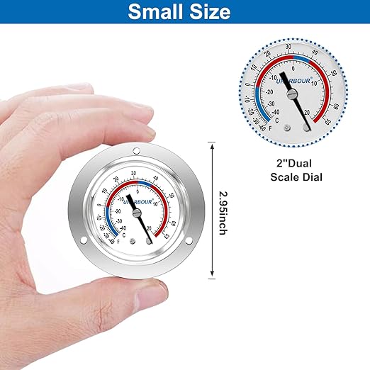 Cooler Thermometer Commercial, Refrigerator Thermometer, Walk in Cooler Thermometer, Analog Panel Mount Thermometer, Range -40 to 65 ℉, 2" Dial Stainless Steel Flange(Pack of 2)