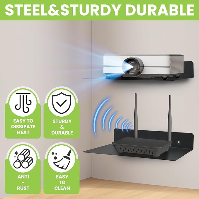 Steel Floating Shelves for Wall,Small Wall Shelf，Suitable for Bedroom, Living Room, Bathroom, Kitchen, Office (Black, 9.06x6.89 in)