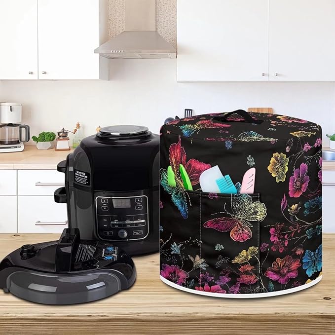 Butterfly Pressure Cooker Cover for Women Flower Print Instant Pot Cover with Handle and Pocket for Rice Cooker Air Fryer Universal Kitchen Appliance Covers Storage Case Gifts