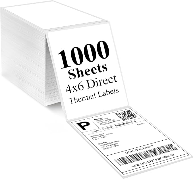 LotFancy 4x6 Direct Thermal Shipping Labels, 1000 Thermal Labels Fanfold with Perforated and Strong Adhesive, White Mailing Label Compatible with Zebra, Rollo Printer