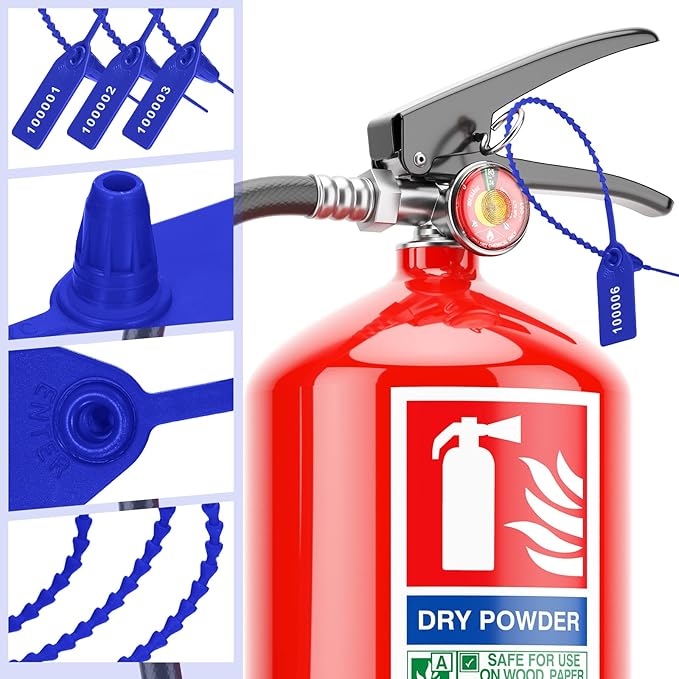 1000 Pcs Plastic Tamper Seals Fire Extinguisher Tags Security Tags Seals Safety Numbered Zip Ties Labels Safety Disposable Self Locking Signage 250 mm Length (Blue)