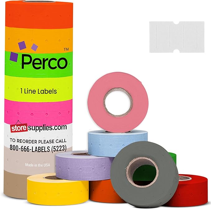 Custom Price and Date Labels for Perco Lite, X, Plus and Perco Pro 1 Line Guns - Choose Color, Font and Imprint - 4 Sleeves, 32,000 Labels