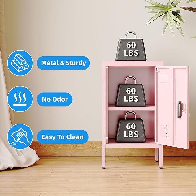 METAN Metal Storage Employees Lockers with 1 Lockable Doors,Locking Storage Cabinets for Small Spaces,Home,School,Gym,Assembly Required,Pink