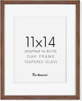 11x14 Picture Frame for Wall, 11 x 14 Photo Frames - Made of Solid Oak Wood & Tempered Real Glass, Rustic Wood 11 by 14 Frames for Home Decor, 11x14 Frame Matted to 8x10, Walnut Color, 1 Pack