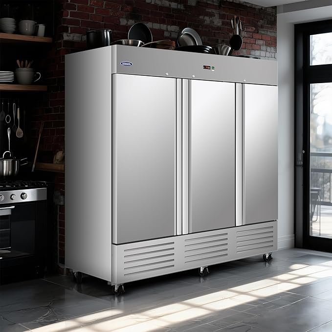 81" W Commercial Reach-In Upright Refrigerator - 3 Door Stainless Steel Fridge, 72 Cu.ft Capacity, 3 Adjustable Shelves, Auto Defrost, Digital thermostat control, LED Lighting
