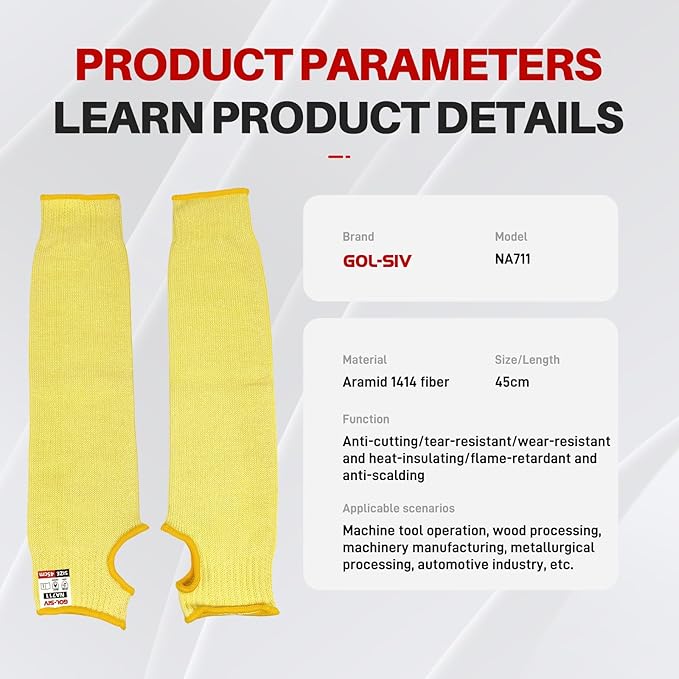 Cut Resistant Sleeves With Thumb Hole,Thin Skin Arm Protection Sleeves And Bruising, Kevlar Sleeves For Women, Men, Elderly(Yellow,17.7 In)