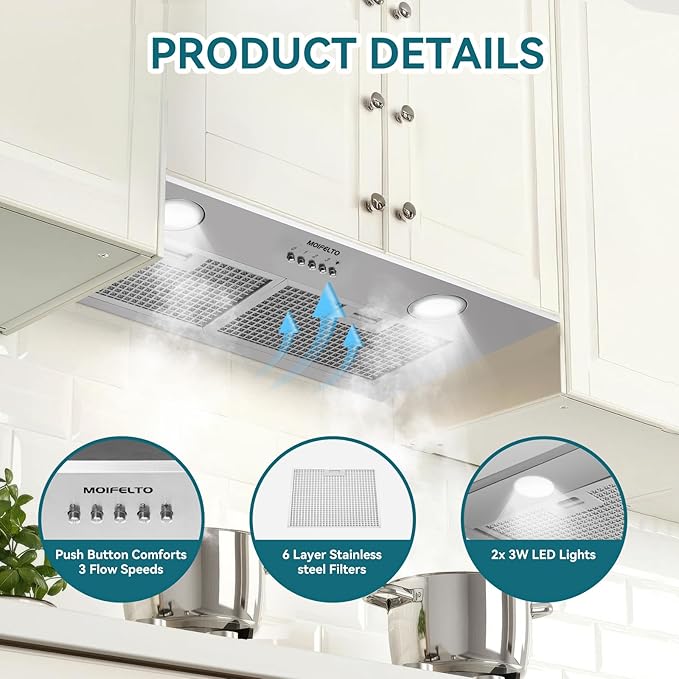 700CFM Built-In/Insert Range Hood 30 Inch - Convertible Ducted/Ductless Kitchen Vent with 3-Speed, 2×3W LED Lights & 6-Layer Grease Filters